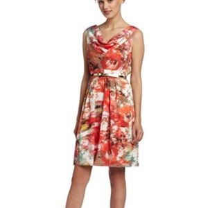Eliza J. Draped Cowl Neck Abstract Flare Dress - 8